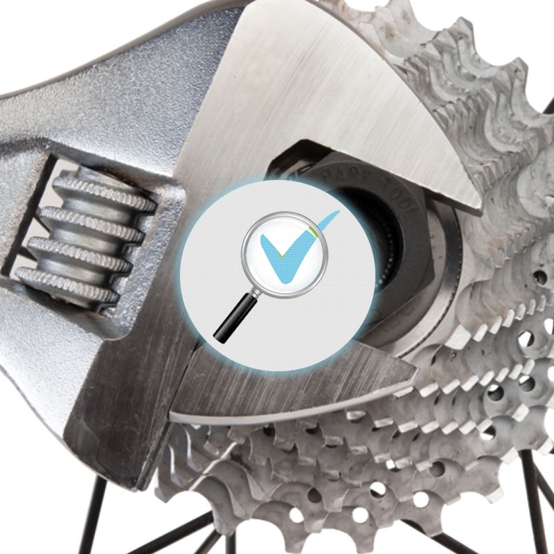 Contrôle serrage cassette/roue libre, plateaux, dérailleurs si existants, sur un vélo