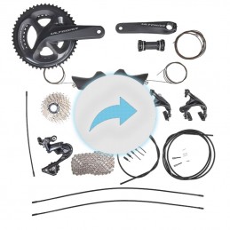 Pose d'un groupe complet mécanique ou électrique sur un vélo (transmission,pédalier,freins)