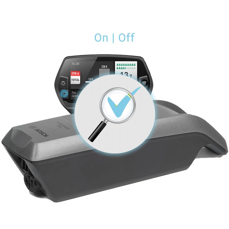 9D02 - Contrôle batterie - Contrôle de la mise en marche et de l'arrêt de l'e-bike sur la batterie -  Entretien, mise en servic